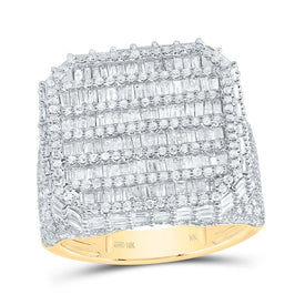 10K Yellow Gold Diamond Fashion Octagon Baguette Men's Ring 3 Cttw - Splendid Jewellery