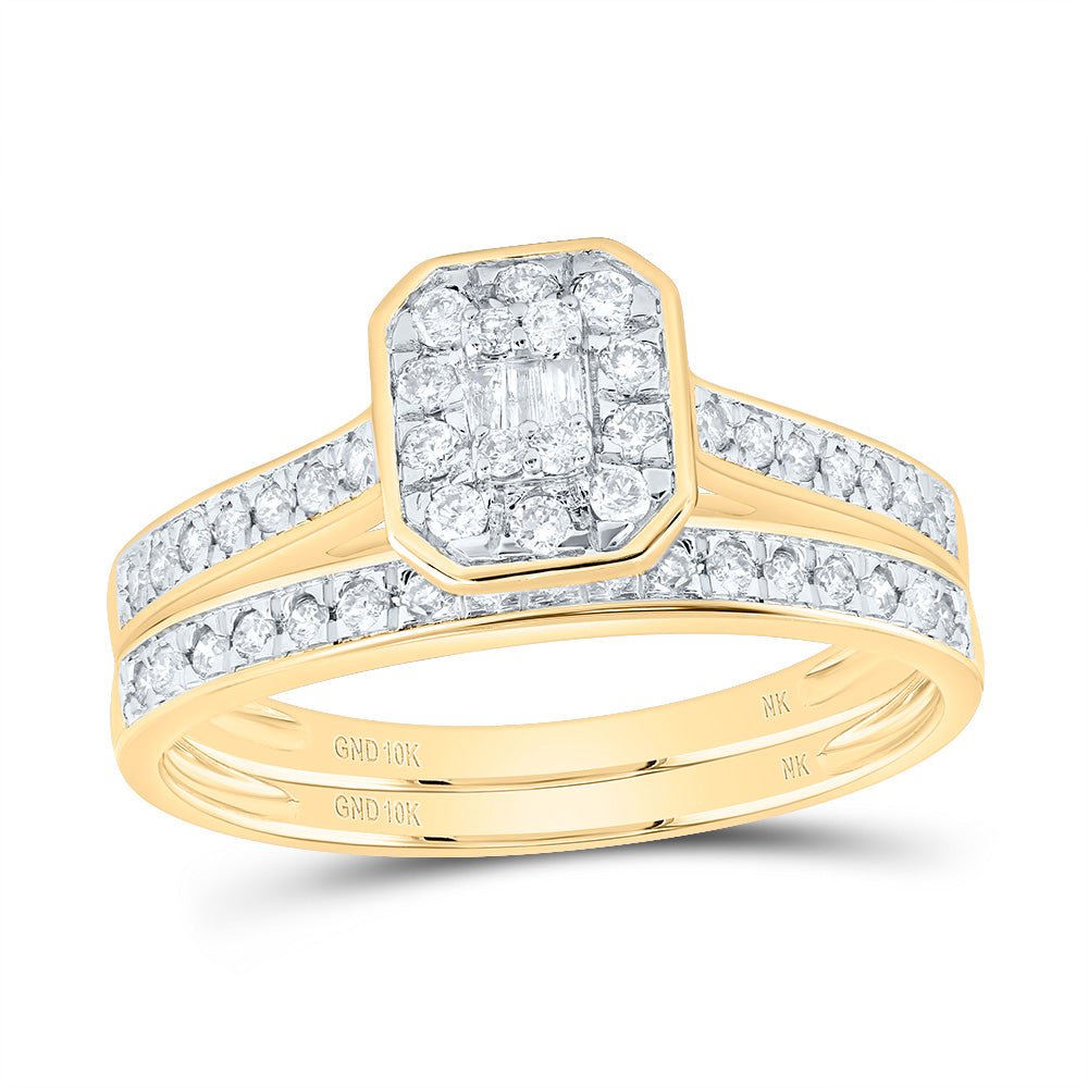 10K Yellow Gold Diamond Fashion Octagon Bridal Set 1/2 Cttw - Splendid Jewellery