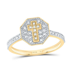 10K Yellow Gold Diamond Fashion Octagon Cross Ring 1/6 Cttw - Splendid Jewellery