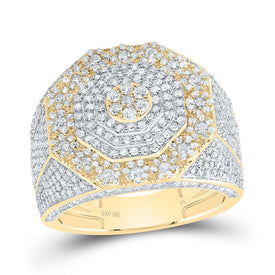 10K Yellow Gold Diamond Fashion Octagon Flower Men's Ring 2 1/3 Cttw - Splendid Jewellery
