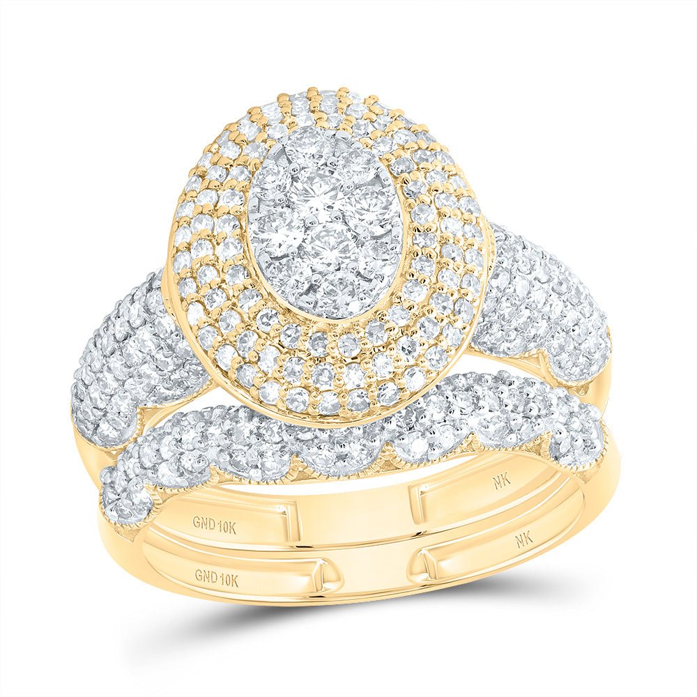 10K Yellow Gold Diamond Fashion Oval Bridal Set 1 1/4 Cttw - Splendid Jewellery