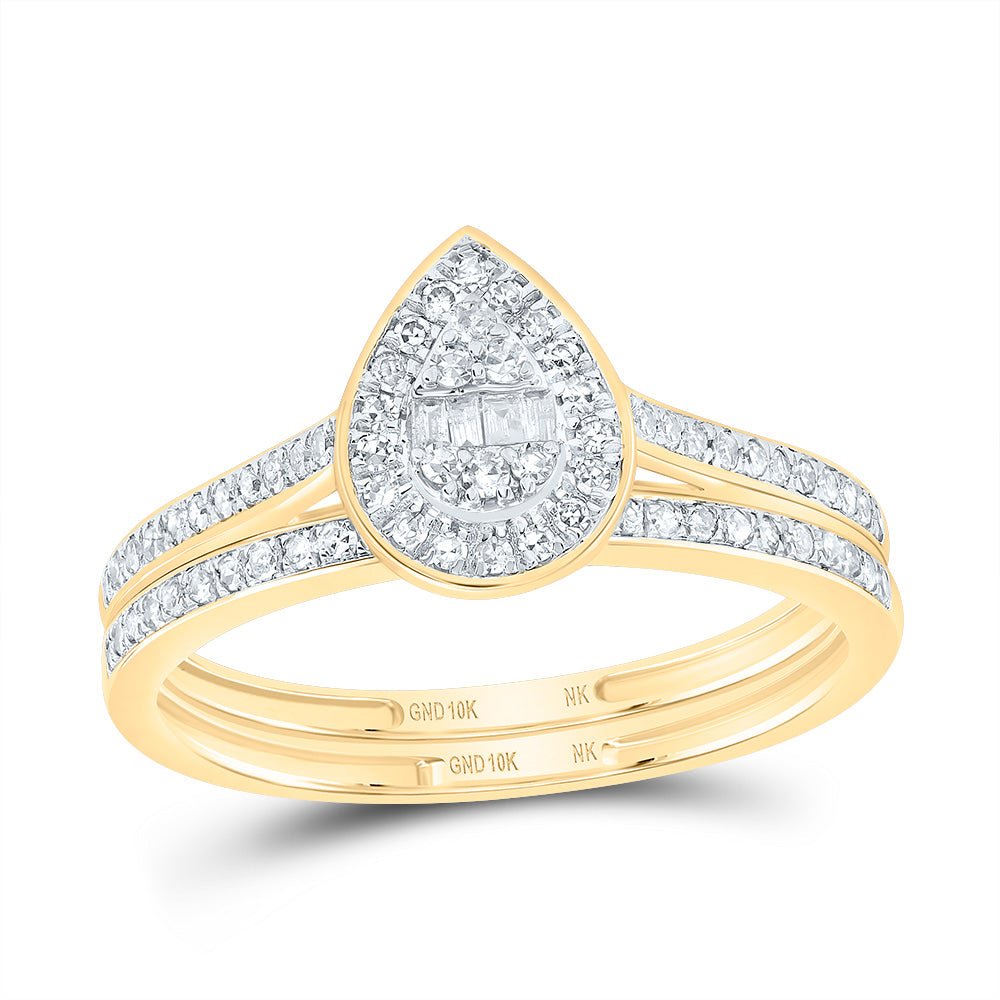 10K Yellow Gold Diamond Fashion Pear Bridal Set 1/3 Cttw - Splendid Jewellery