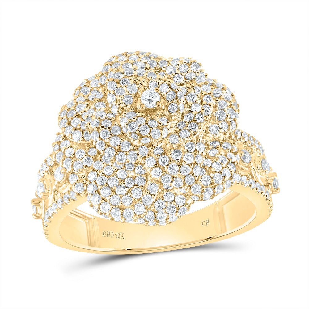 10K Yellow Gold Diamond Fashion Rose Ring 2 Cttw - Splendid Jewellery