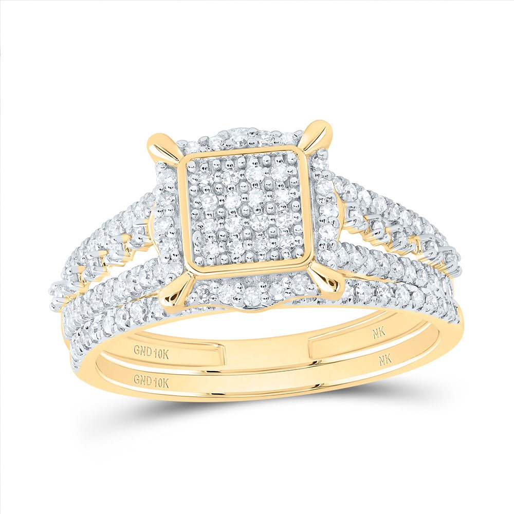 10K Yellow Gold Diamond Fashion Square Bridal Set 3/8 Cttw - Splendid Jewellery