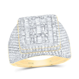 10K Yellow Gold Diamond Fashion Square Men's Ring 2 1/2 Cttw - Splendid Jewellery