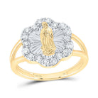 10K Yellow Gold Diamond Fashion Virgin Mother Mary Flower Women's Ring 1/2 Cttw - Splendid Jewellery