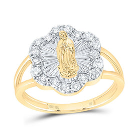 10K Yellow Gold Diamond Fashion Virgin Mother Mary Flower Women's Ring 1/2 Cttw - Splendid Jewellery