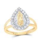 10K Yellow Gold Diamond Fashion Virgin Mother Mary Pear Women's Ring 1/2 Cttw - Splendid Jewellery