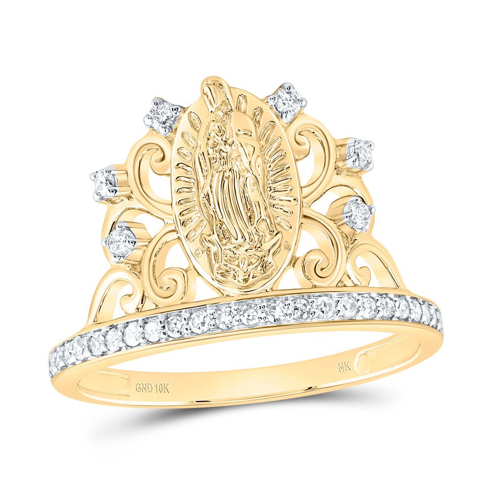 10K Yellow Gold Diamond Fashion Virgin Mother Mary Women's Ring 1/5 Cttw - Splendid Jewellery