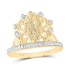 10K Yellow Gold Diamond Fashion Virgin Mother Mary Women's Ring 1/5 Cttw - Splendid Jewellery