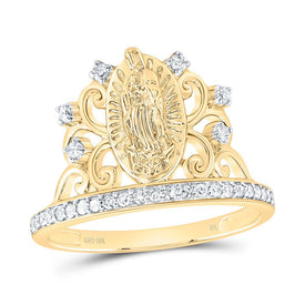 10K Yellow Gold Diamond Fashion Virgin Mother Mary Women's Ring 1/5 Cttw - Splendid Jewellery
