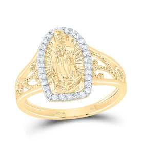 10K Yellow Gold Diamond Fashion Virgin Mother Mary Women's Ring 1/5 Cttw - Splendid Jewellery
