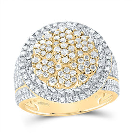 10K Yellow Gold Diamond Flower Men's Ring 1 3/4 Cttw - Splendid Jewellery
