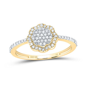 10K Yellow Gold Diamond Flower Ring 1/4 Cttw - Splendid Jewellery