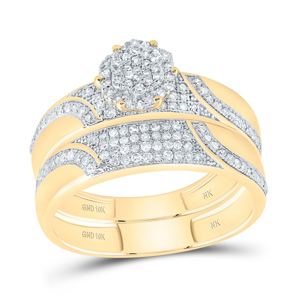 10K Yellow Gold Diamond Flower Trio Ring Set 1/2 Cttw - Splendid Jewellery