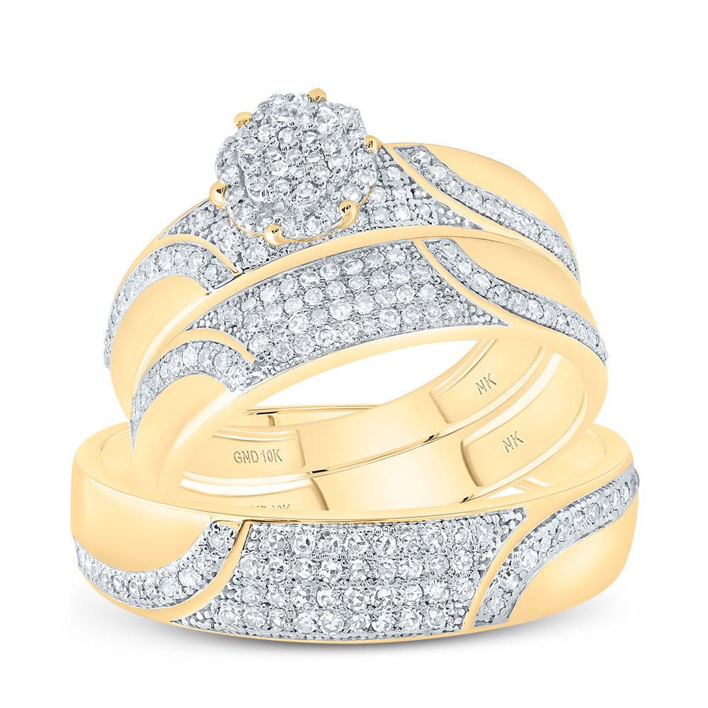 10K Yellow Gold Diamond Flower Trio Ring Set 1/2 Cttw - Splendid Jewellery