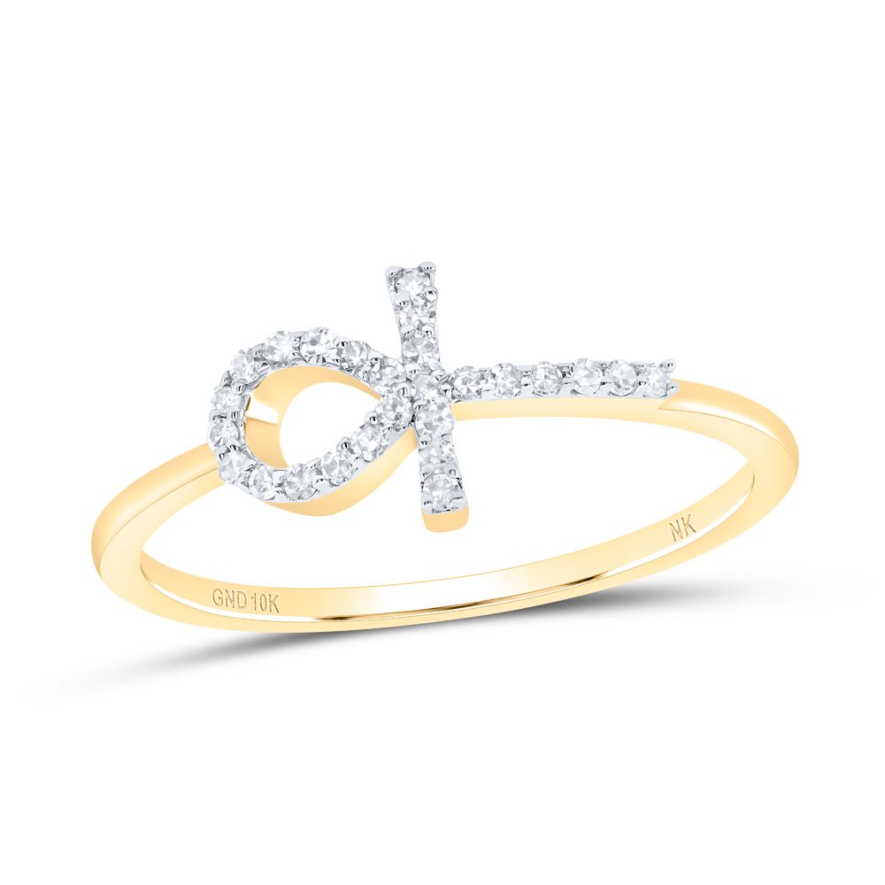 10K Yellow Gold Diamond Gift Ankh Cross Ring 1/10 Cttw - Splendid Jewellery