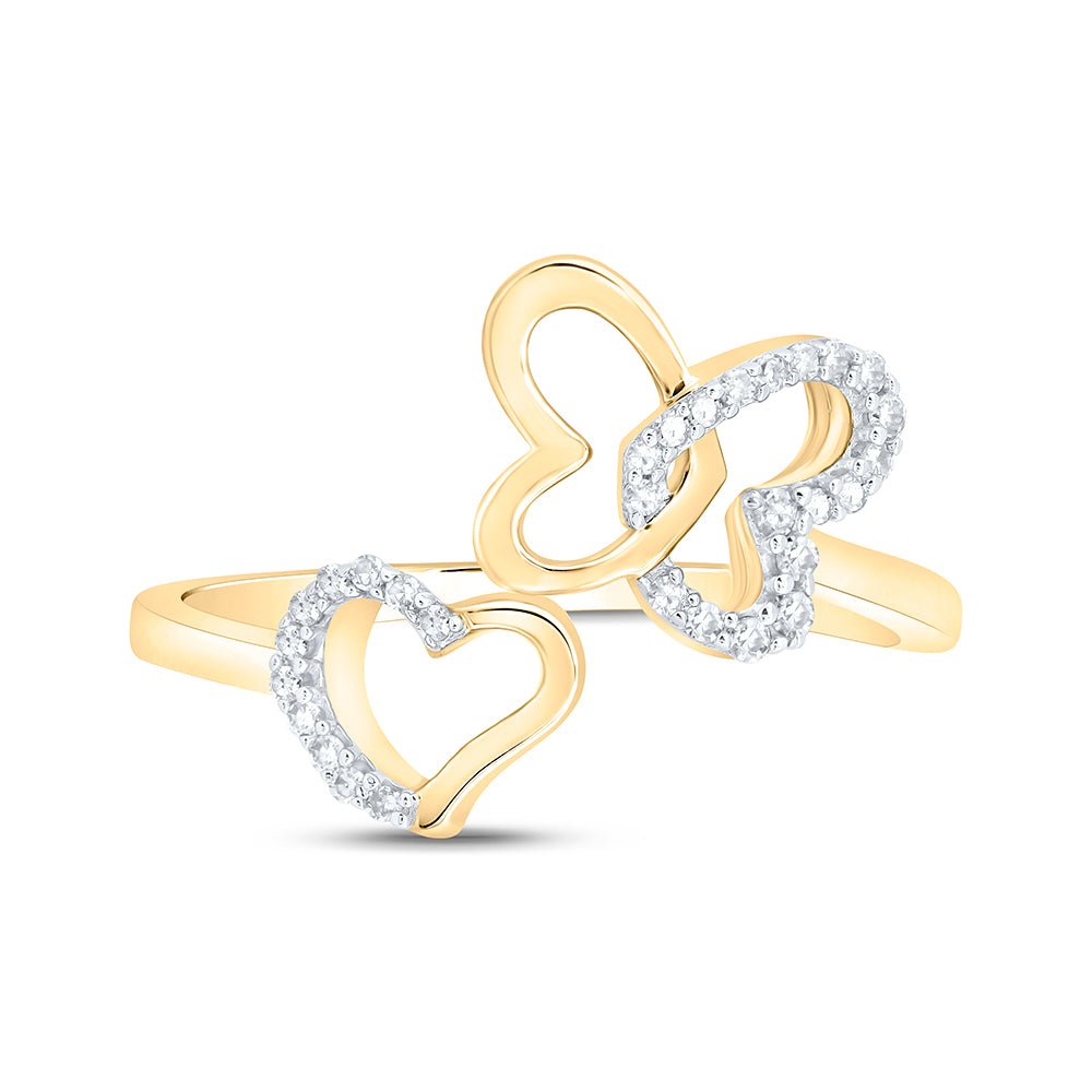 10K Yellow Gold Diamond Gift Butterfly Heart Ring 1/10 Cttw - Splendid Jewellery