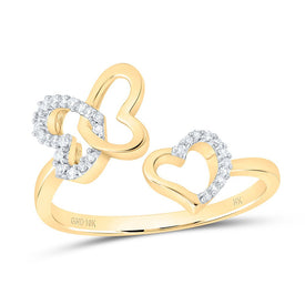 10K Yellow Gold Diamond Gift Butterfly Heart Ring 1/10 Cttw - Splendid Jewellery