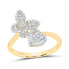10K Yellow Gold Diamond Gift Butterfly Heart Ring 1/4 Cttw - Splendid Jewellery