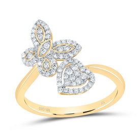 10K Yellow Gold Diamond Gift Butterfly Heart Ring 1/4 Cttw - Splendid Jewellery