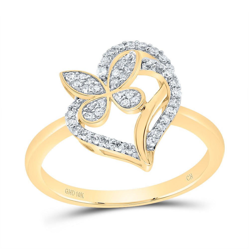 10K Yellow Gold Diamond Gift Butterfly Heart Ring 1/4 Cttw - Splendid Jewellery