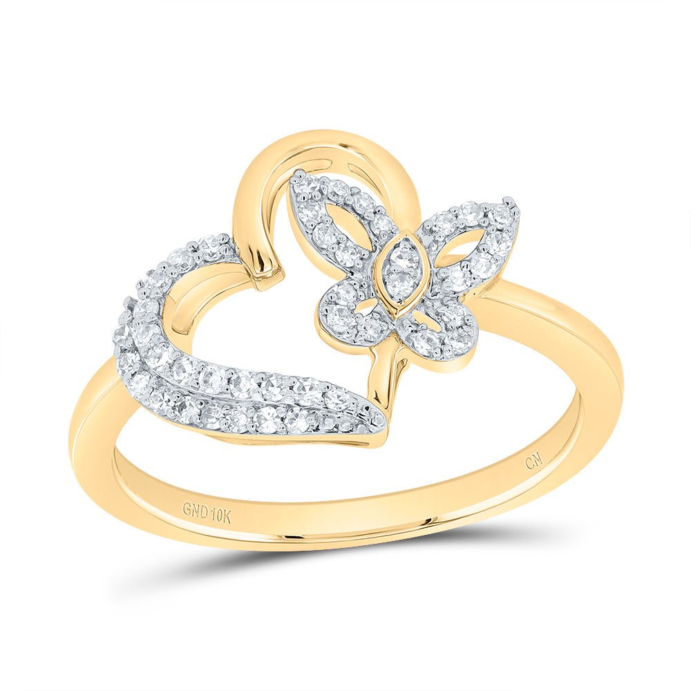 10K Yellow Gold Diamond Gift Butterfly Heart Ring 1/5 Cttw - Splendid Jewellery