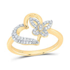 10K Yellow Gold Diamond Gift Butterfly Heart Ring 1/5 Cttw - Splendid Jewellery