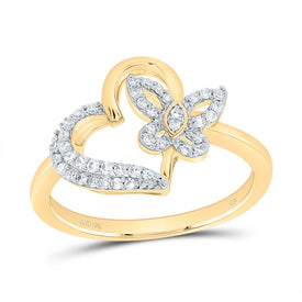 10K Yellow Gold Diamond Gift Butterfly Heart Ring 1/5 Cttw - Splendid Jewellery