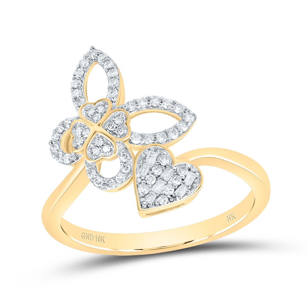 10K Yellow Gold Diamond Gift Butterfly Heart Ring 1/5 Cttw - Splendid Jewellery
