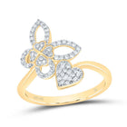 10K Yellow Gold Diamond Gift Butterfly Heart Ring 1/5 Cttw - Splendid Jewellery