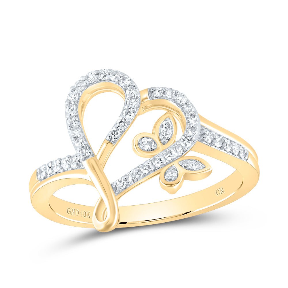 10K Yellow Gold Diamond Gift Butterfly Heart Ring 1/5 Cttw - Splendid Jewellery