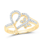 10K Yellow Gold Diamond Gift Butterfly Heart Ring 1/5 Cttw - Splendid Jewellery