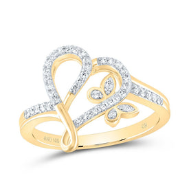 10K Yellow Gold Diamond Gift Butterfly Heart Ring 1/5 Cttw - Splendid Jewellery