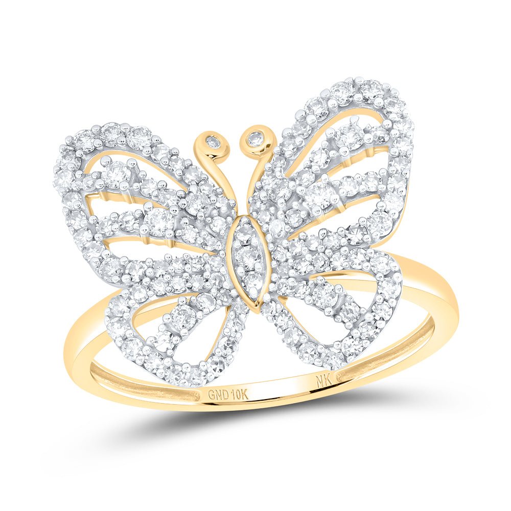 10K Yellow Gold Diamond Gift Butterfly Ring 1/2 Cttw - Splendid Jewellery