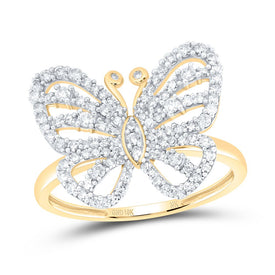 10K Yellow Gold Diamond Gift Butterfly Ring 1/2 Cttw - Splendid Jewellery
