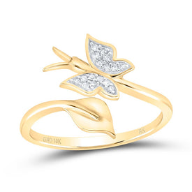 10K Yellow Gold Diamond Gift Butterfly Ring 1/20 Cttw - Splendid Jewellery