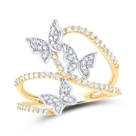 10K Yellow Gold Diamond Gift Butterfly Ring 3/8 Cttw - Splendid Jewellery