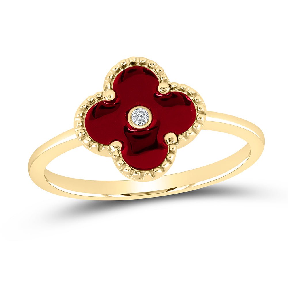 10K Yellow Gold Diamond Gift Clover Ring 0.010 Cttw - Splendid Jewellery