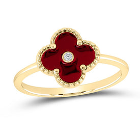 10K Yellow Gold Diamond Gift Clover Ring 0.010 Cttw - Splendid Jewellery