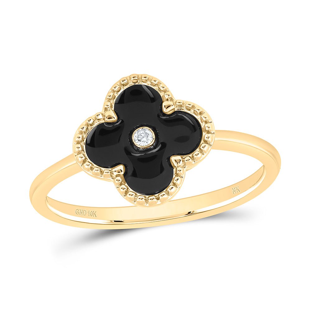 10K Yellow Gold Diamond Gift Clover Ring 0.012 Cttw - Splendid Jewellery