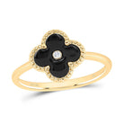 10K Yellow Gold Diamond Gift Clover Ring 0.012 Cttw - Splendid Jewellery