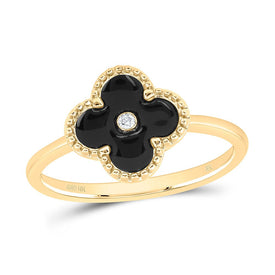 10K Yellow Gold Diamond Gift Clover Ring 0.012 Cttw - Splendid Jewellery