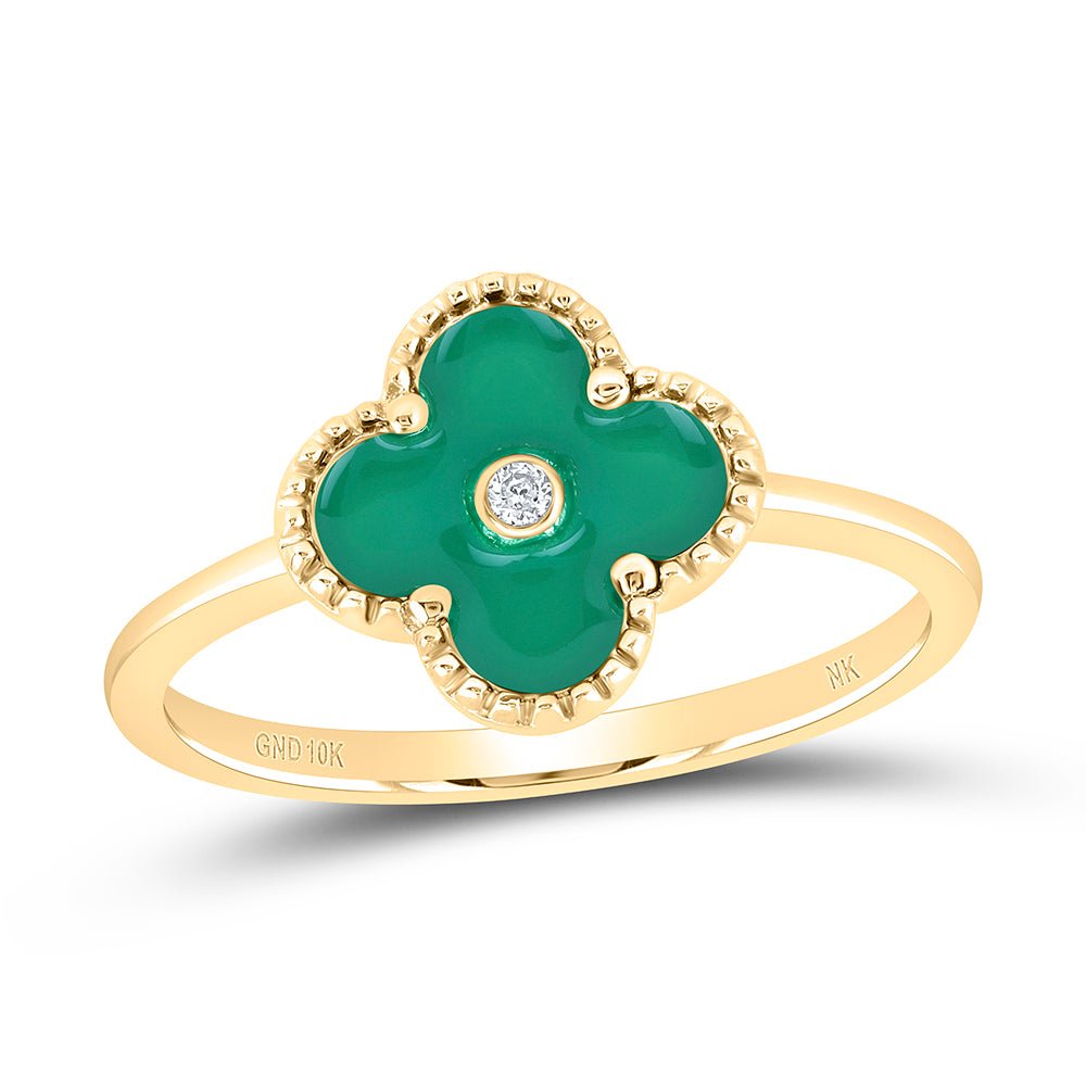 10K Yellow Gold Diamond Gift Clover Ring 0.012 Cttw - Splendid Jewellery