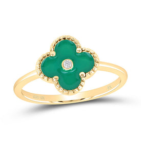 10K Yellow Gold Diamond Gift Clover Ring 0.012 Cttw - Splendid Jewellery