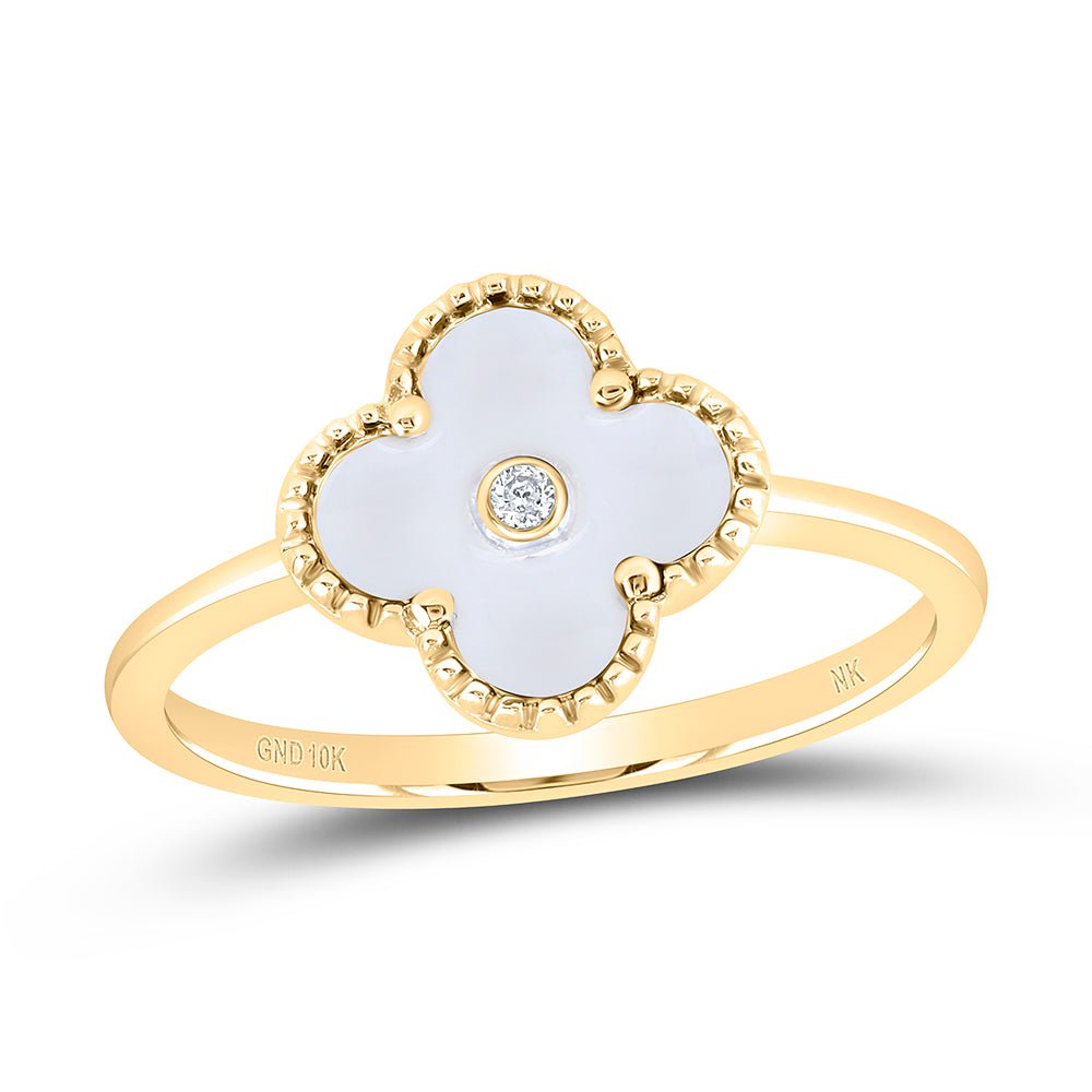 10K Yellow Gold Diamond Gift Clover Ring 0.012 Cttw - Splendid Jewellery