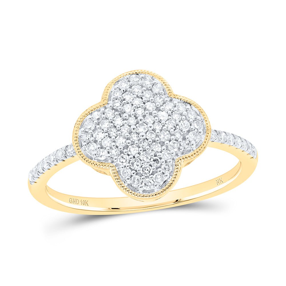 10K Yellow Gold Diamond Gift Clover Women's Ring 1/3 Cttw - Splendid Jewellery
