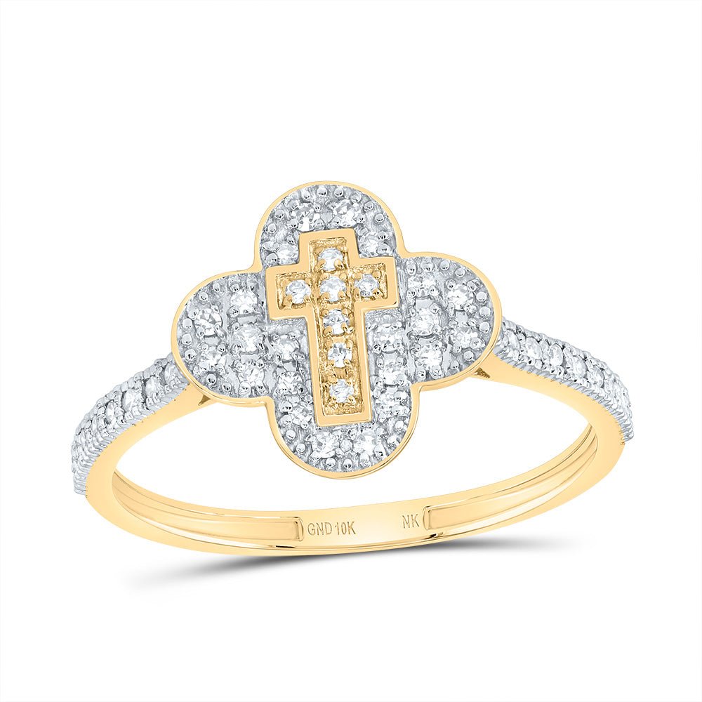 10K Yellow Gold Diamond Gift Cross Clover Ring 1/6 Cttw - Splendid Jewellery