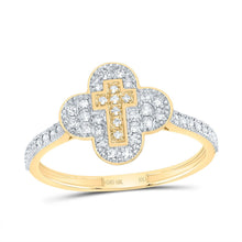 Load image into Gallery viewer, 10K Yellow Gold Diamond Gift Cross Clover Ring 1/6 Cttw - Splendid Jewellery