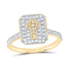 10K Yellow Gold Diamond Gift Cross Emerald Ring 1/4 Cttw - Splendid Jewellery